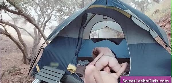  Sexy and horny lesbian babes Aiden Ashley, Abigail Mac finger fuck and eat pussy in a tent while hiking